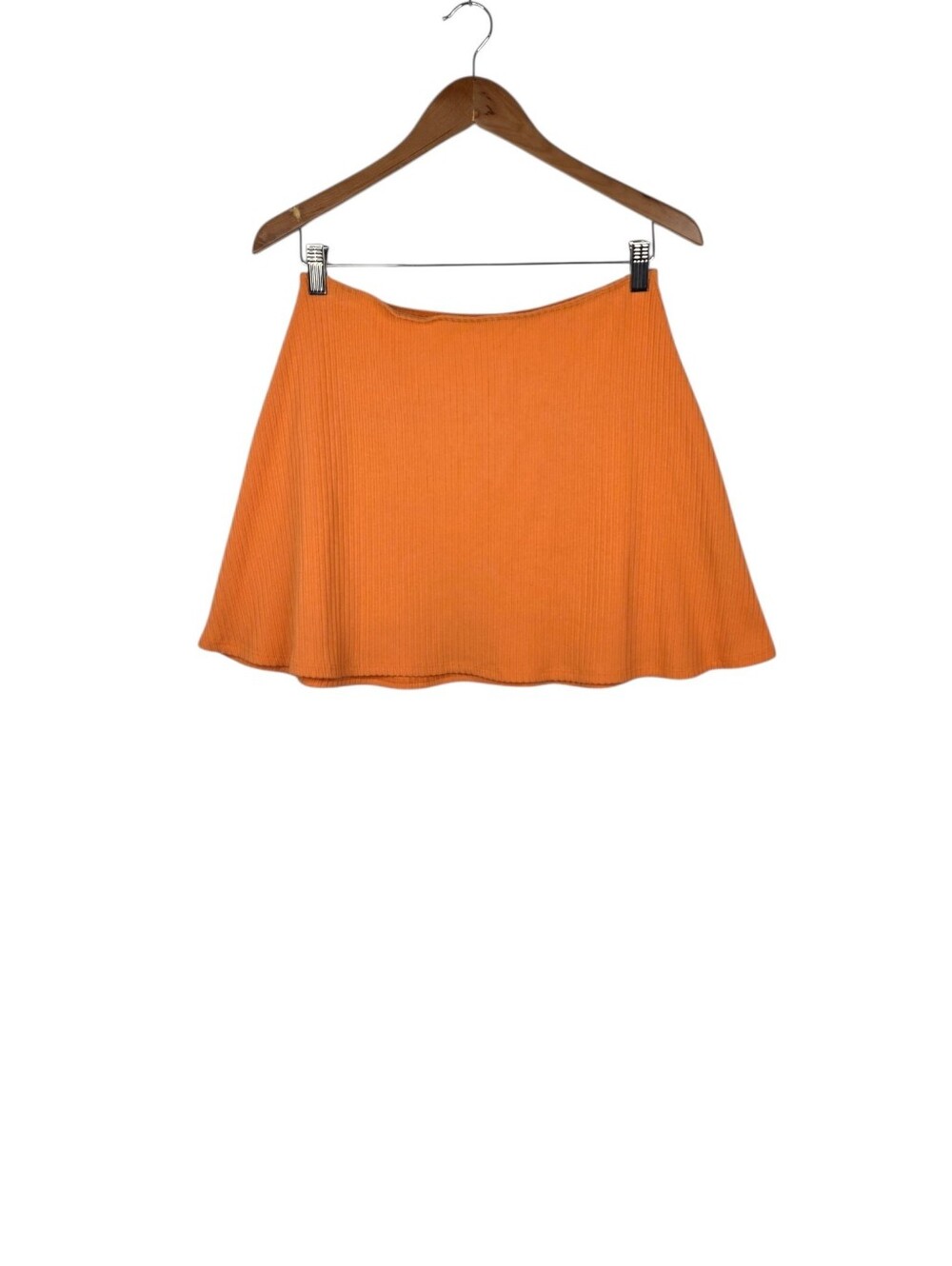 Reformation Orange Ribbed Mini Skirt High Waist A-Line Stretch Knit Preppy Med